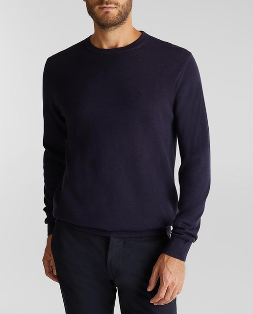 Imagen 0 de Jersey básico de hombre en algodón ecológico Pima azul marino con cuello caja