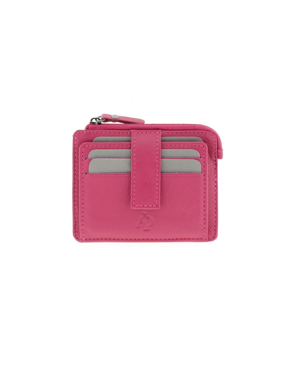 Porta Cartões Couro com Compartimento Moedas Rosa-1