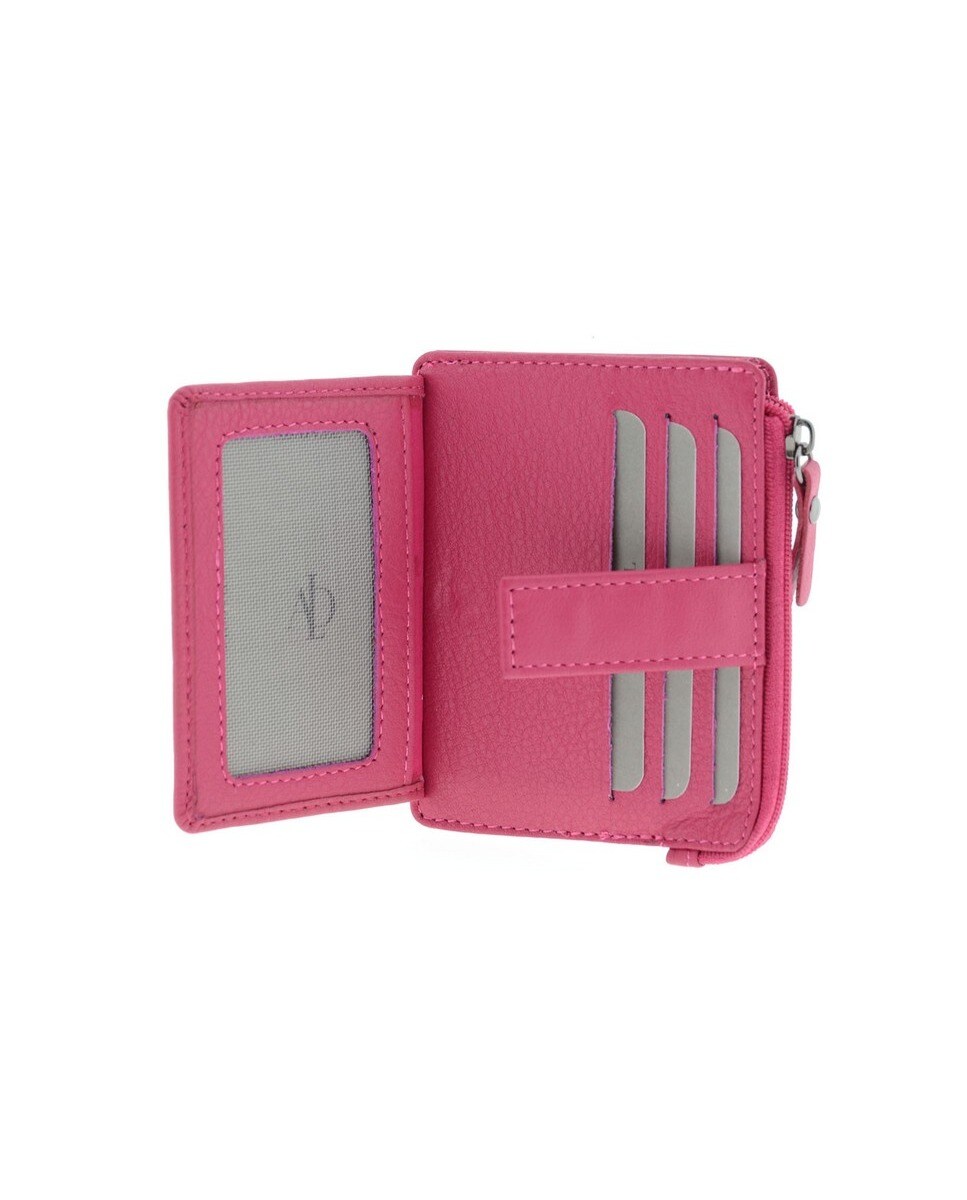 Porta Cartões Couro com Compartimento Moedas Rosa-4