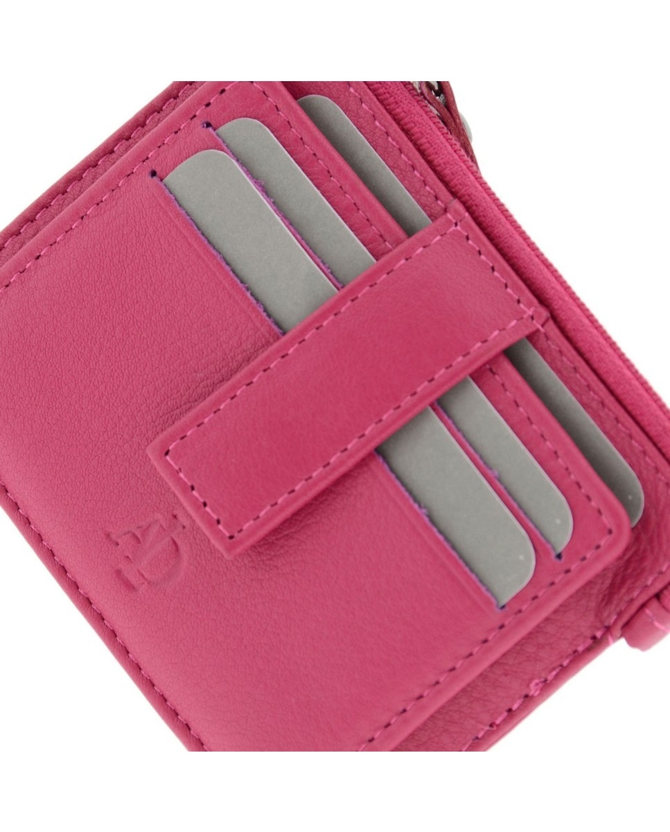 Porta Cartões Couro com Compartimento Moedas Rosa-5