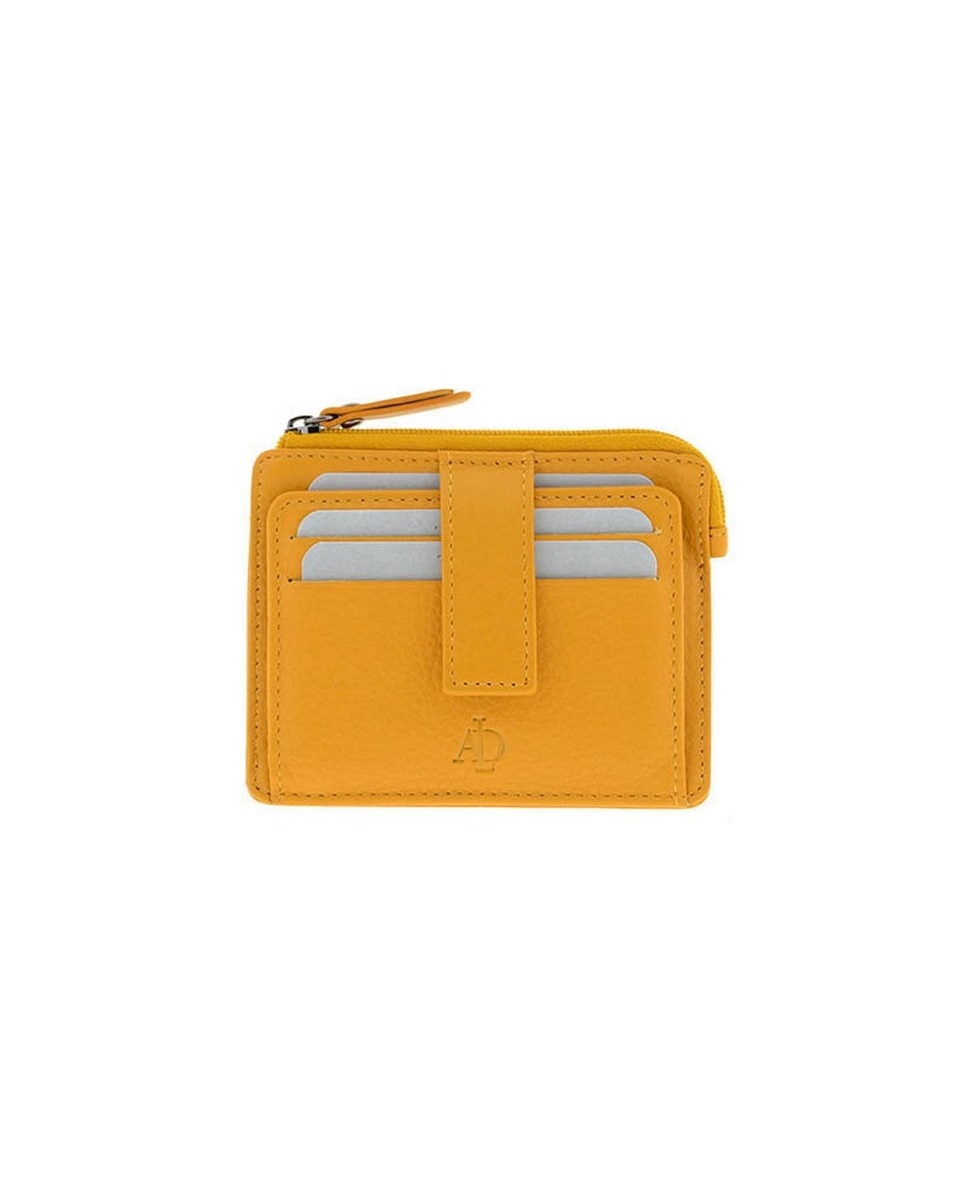 Porta Cartões Couro com Compartimento Moedas Amarelo-1
