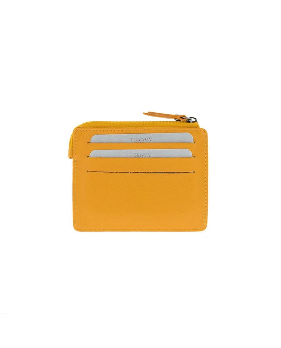Porta Cartões Couro com Compartimento Moedas Amarelo-3