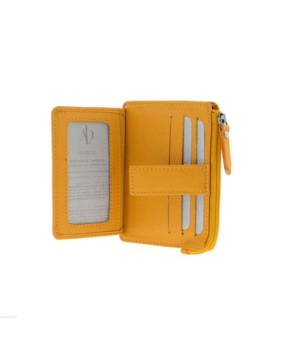Porta Cartões Couro com Compartimento Moedas Amarelo-4
