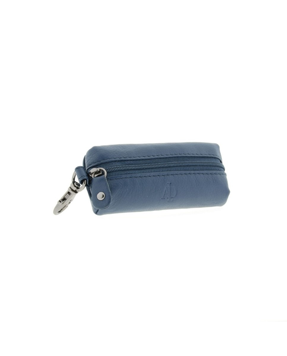 Chaveiro com Porta-Moedas em Couro Azul-2