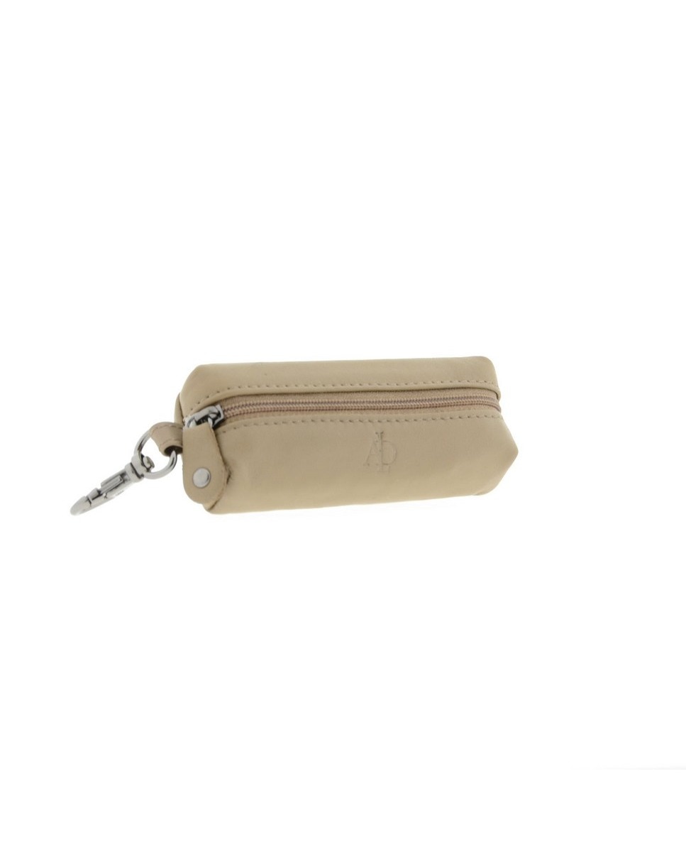 Chaveiro com Porta-Moedas em Couro Bege-1