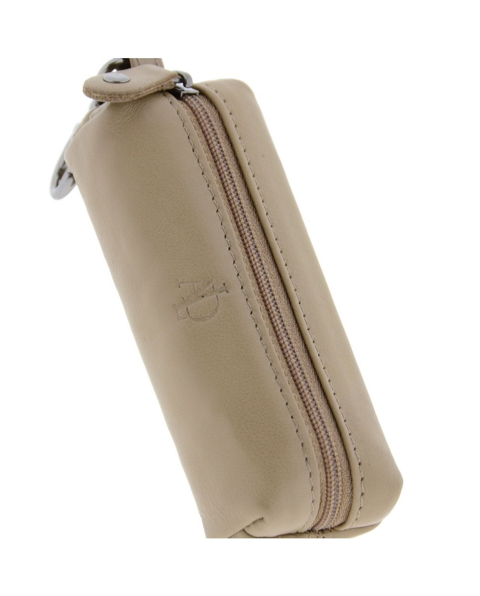 Chaveiro com Porta-Moedas em Couro Bege-5