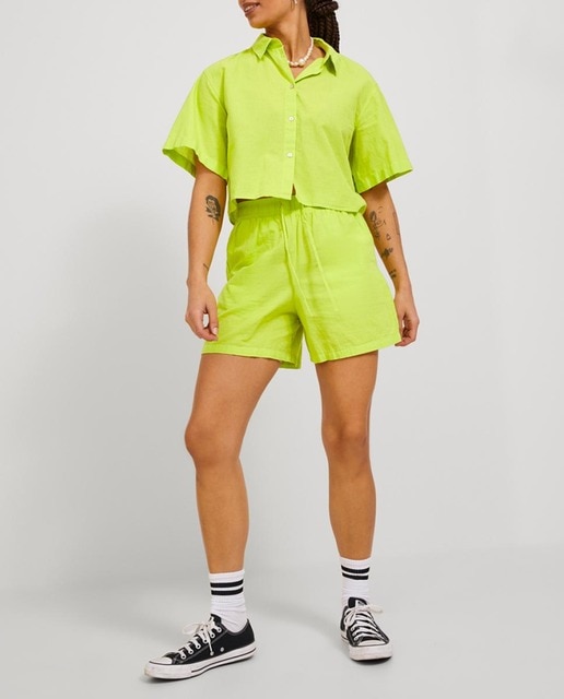 Imagen 0 de Shorts de lino con cintura elástica de mujer