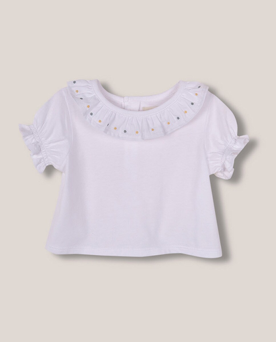 Imagem 0 de T-Shirt com Gola de Folho e Bordados