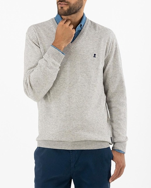 Imagen 0 de Jersey de hombre cuello pico azul marino.