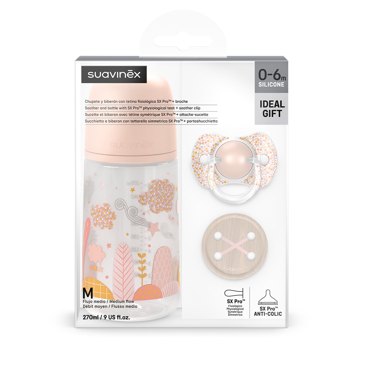Set Biberón, Chupete y Broche Suavinex Dreams Rosa palo-2