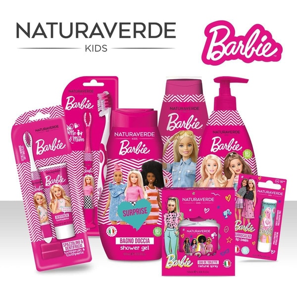 Kids Barbie Zahnpflege-Set Karton 1 Einheit bestehend aus Zahnbürste + Zahnpasta mit Erdbeer- und Bonbongeschmack