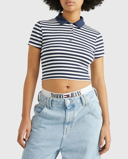 Imagen 0 de Polo de mujer tipo crop de manga corta en tejido rib