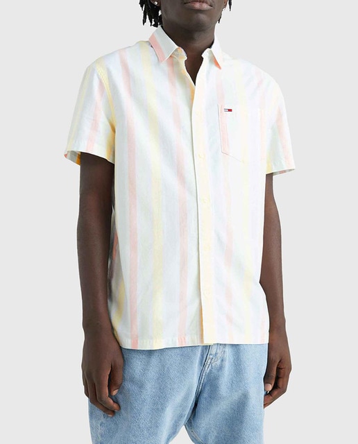 Imagen 0 de Camisa de hombre de manga corta con estampado de rayas y fit classic