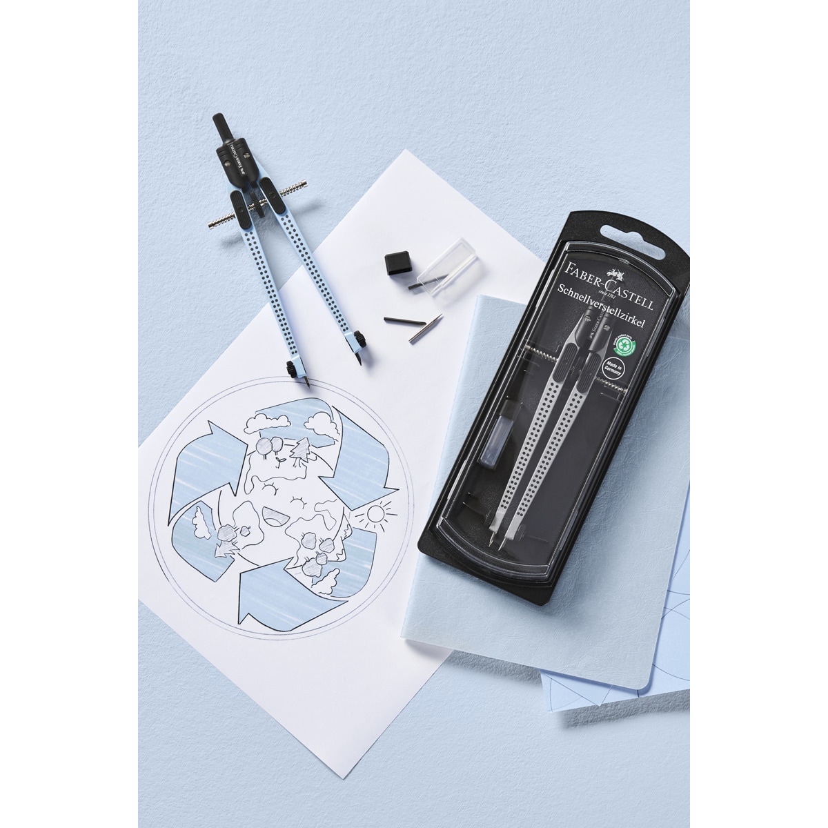Compás de ajuste rápido con dos patas fijas Faber-Castell sky blue Sky Blue-3