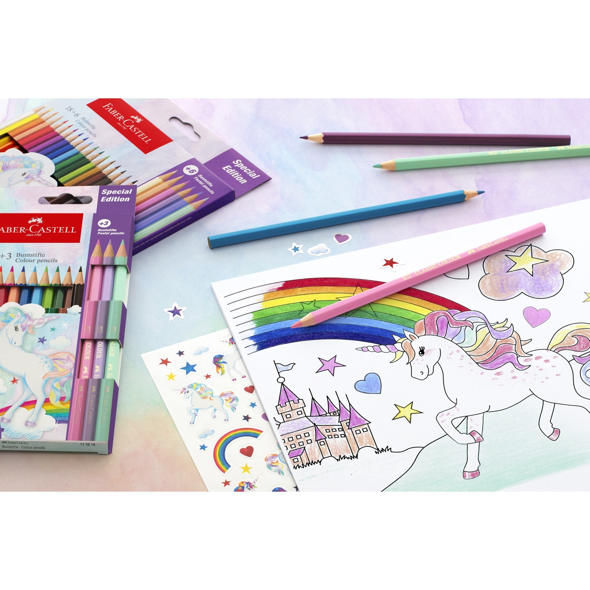 Estuche 10+3 lápices de color escolares unicornio Faber-Castell Multicolor-4