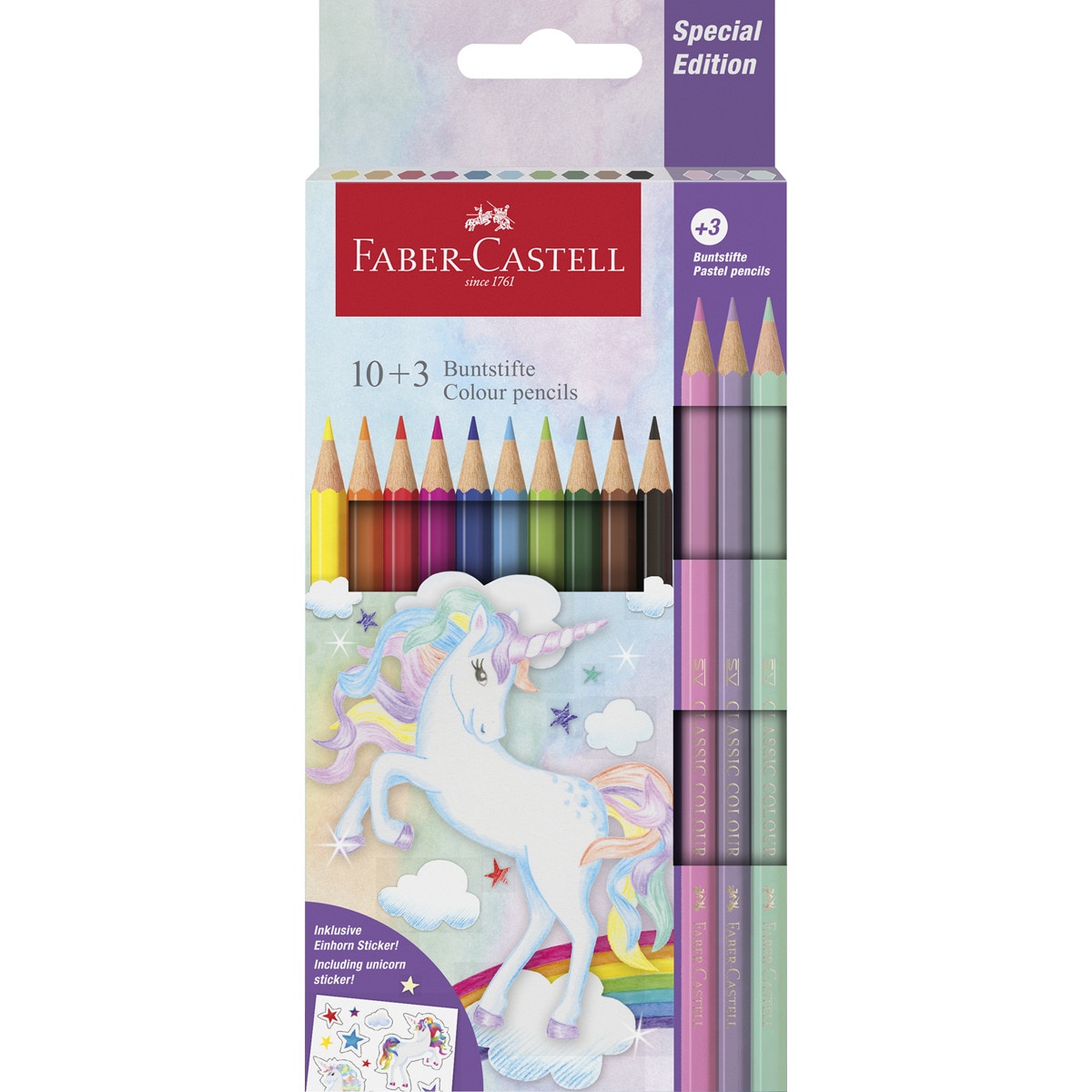 Estuche 10+3 lápices de color escolares unicornio Faber-Castell Multicolor-1