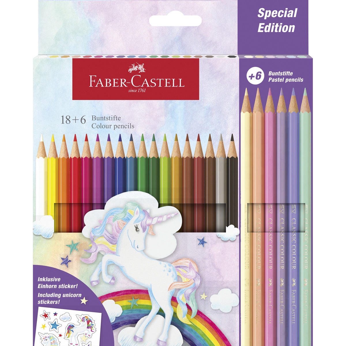 Pack 18 + 6 lápices de color escolares unicornio Faber-Castell Multicolor-1