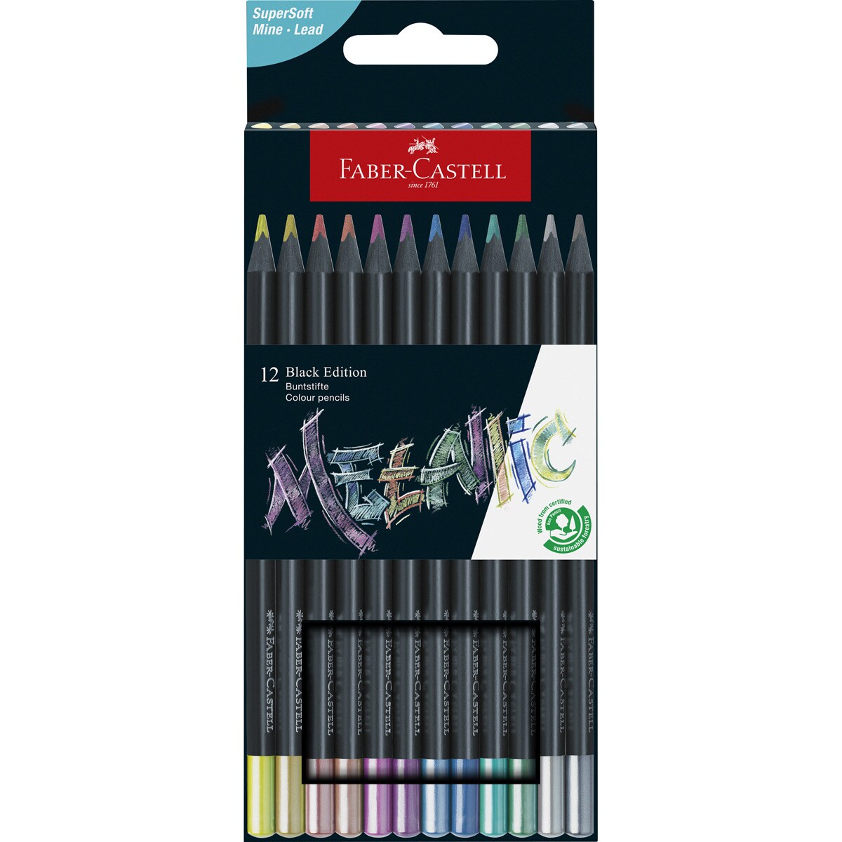 Conjunto de 12 cores metálicas Faber-Castell de edição preta. Multicolor-1