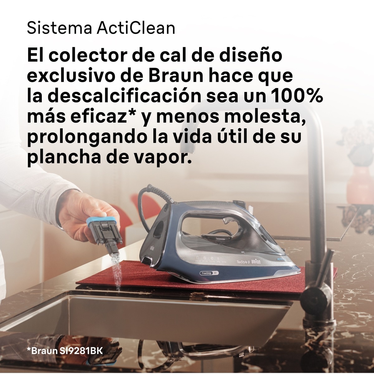 Plancha de vapor Braun TexStyle 9 SI9682DB con golpe de vapor extra potente y sistema recolector de cal Azul oscuro-7