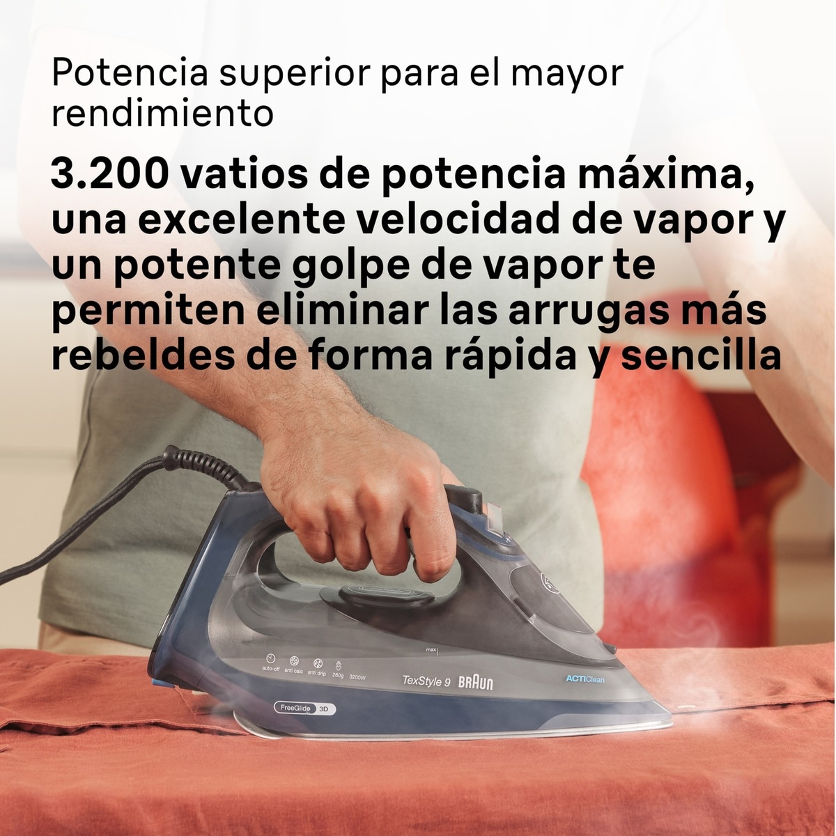 Plancha de vapor Braun TexStyle 9 SI9682DB con golpe de vapor extra potente y sistema recolector de cal Azul oscuro-6