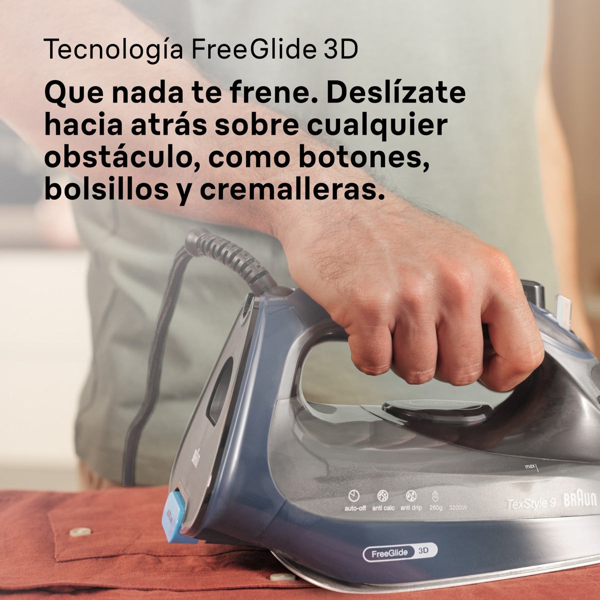 Plancha de vapor Braun TexStyle 9 SI9682DB con golpe de vapor extra potente y sistema recolector de cal Azul oscuro-5