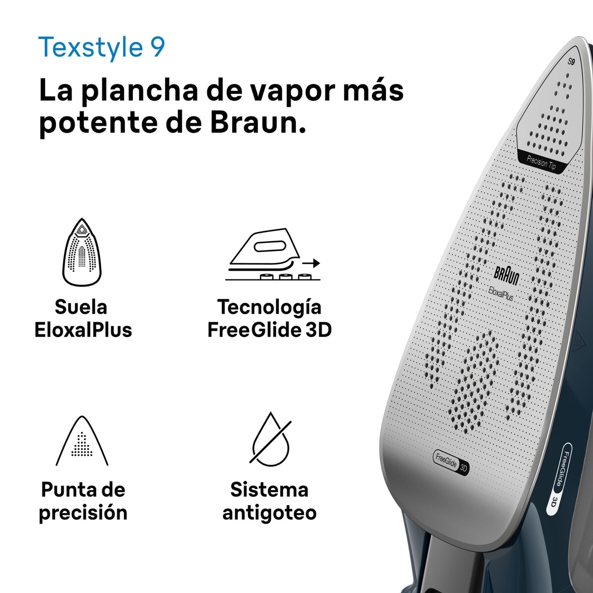 Plancha de vapor Braun TexStyle 9 SI9682DB con golpe de vapor extra potente y sistema recolector de cal Azul oscuro-4