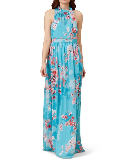 Imagen 0 de Vestido chifón floral con cuello lazado