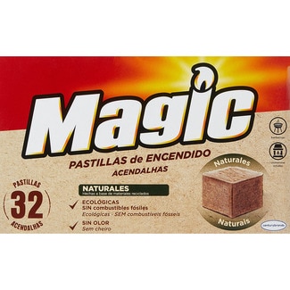 enciende fuegos de madera natural Eco sin olor envase 32 unidades para barbacoas, chimeneas y estufas - Magic