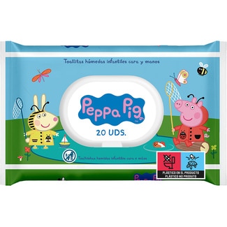 toallitas húmedas infantiles Peppa Pig paquete 20 unidades para cara y manos - Peppa Pig