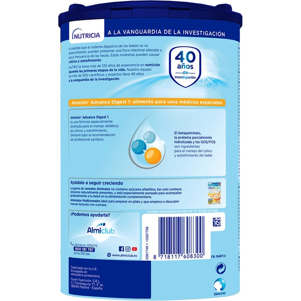 Advance 1 Digest leche para lactantes desde el primer día box 800 g para el manejo dietético de cólicos y estreñimiento