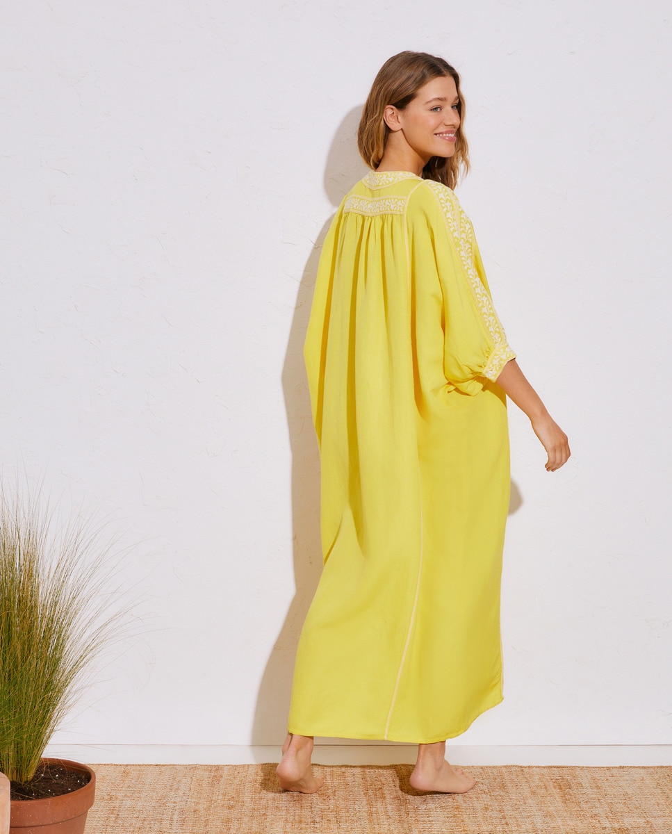 Maxi Kaftan Bordado Amarelo-4