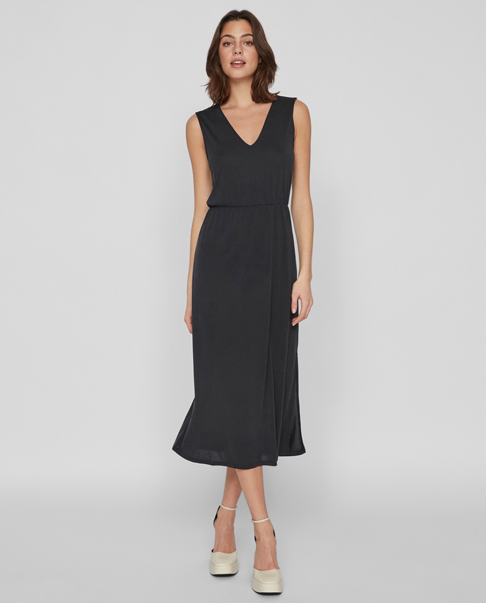Vestido midi fluido Preto-7