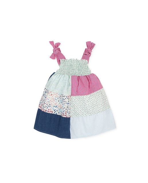 Imagen 0 de Vestido de bebé niña combinado en tejidos patchwork