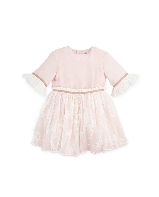 Imagen 0 de Vestido de bebé niña con manga francesa de lino y tul bordado