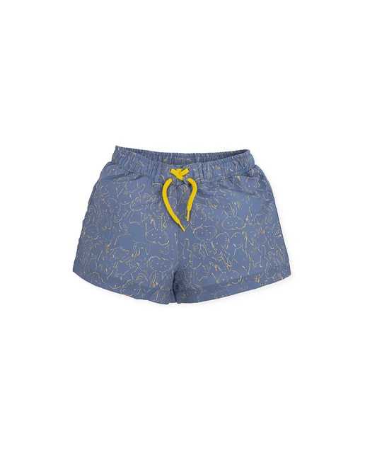 Imagen 0 de Bañador bermuda de bebé niño en color porcelana con estampado de elefantes