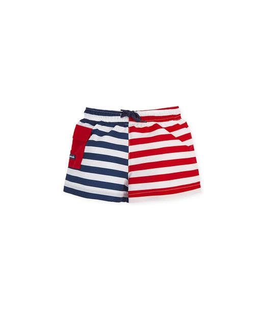 Imagen 0 de Bañador bermuda de bebé niño en color azul marino de microfibra a rayas