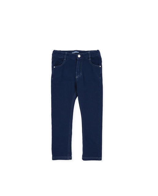 Imagen 0 de Pantalón de bebé niño en color azul índigo ajustable en cintura