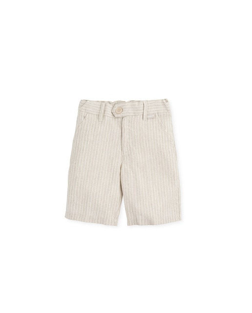 Imagen 0 de Bermuda de bebé niño en color arena de lino y ajustable en cintura