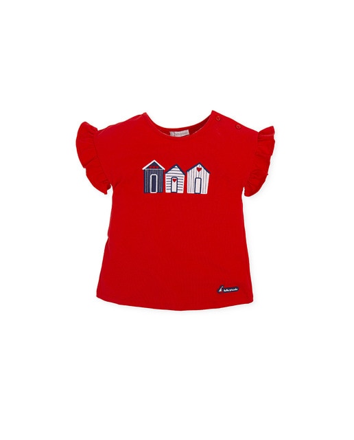 Imagen 0 de Camiseta de bebé niña de manga corta con bordado de casitas