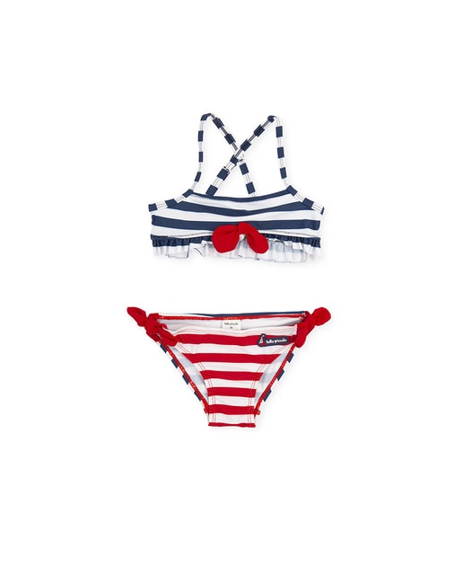 Imagen 0 de Bikini de bebé niña a rayas con lazos