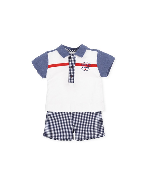 Imagen 0 de Conjunto de bebé niño de manga corta en punto liso flamé