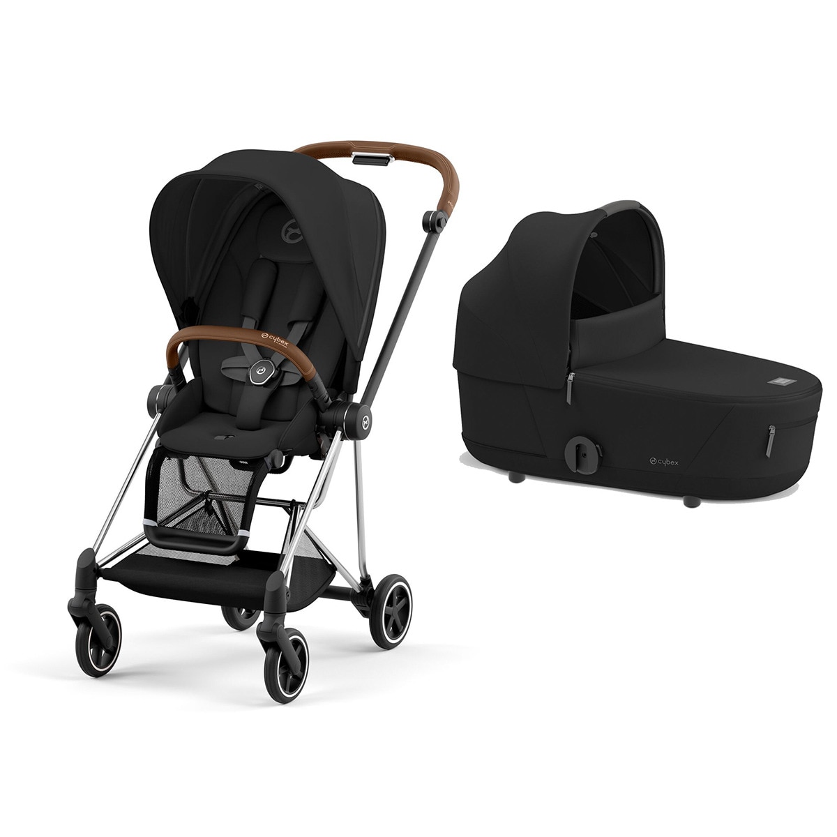Carro de bebé dúo Cybex MIOS con Chasis Chrome Brown, Seat Pack y Capazo Lux en Sepia Black. Negro-1