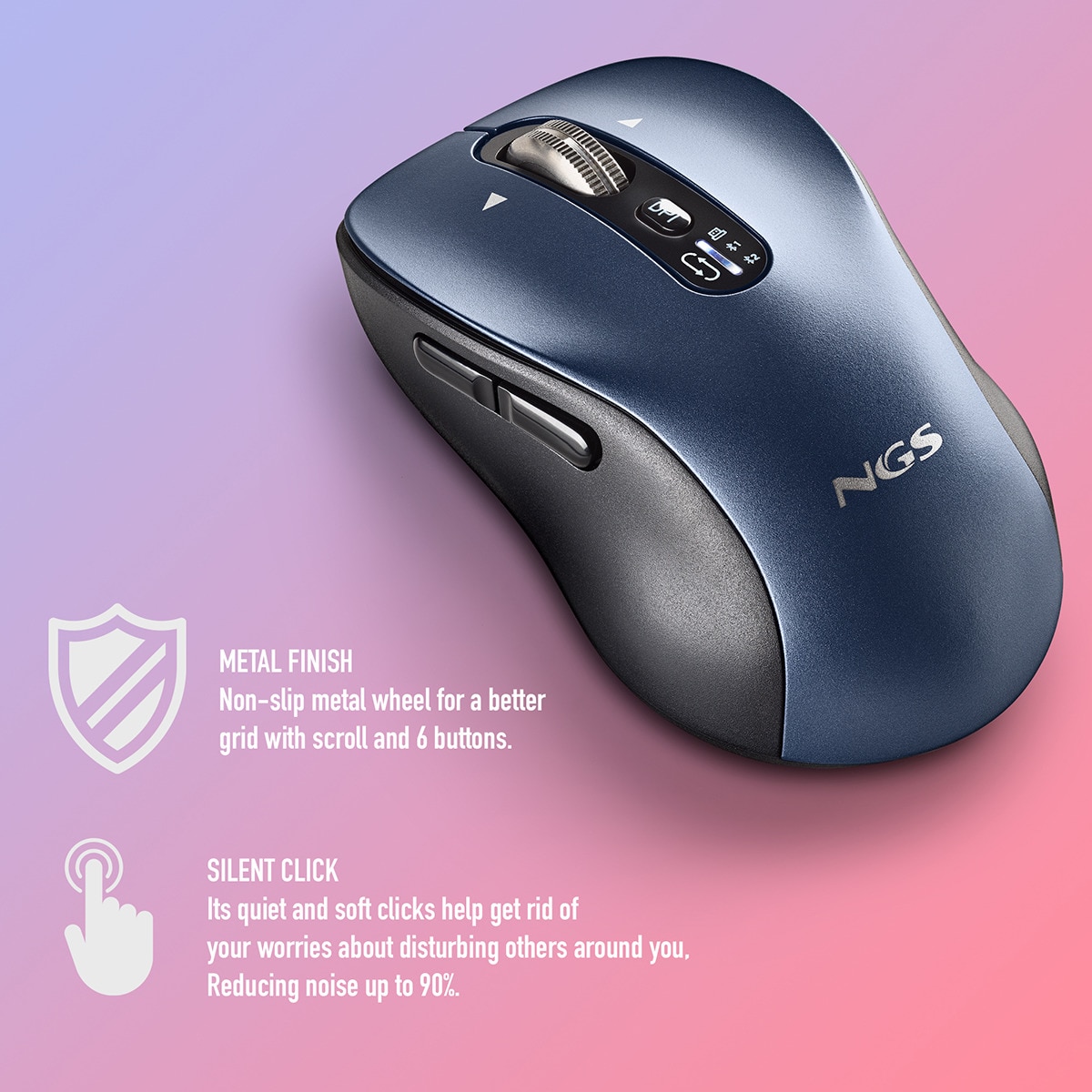Ratón inalámbrico recargable NGS Infinity-RB multidispositivo Negro / Azul-5