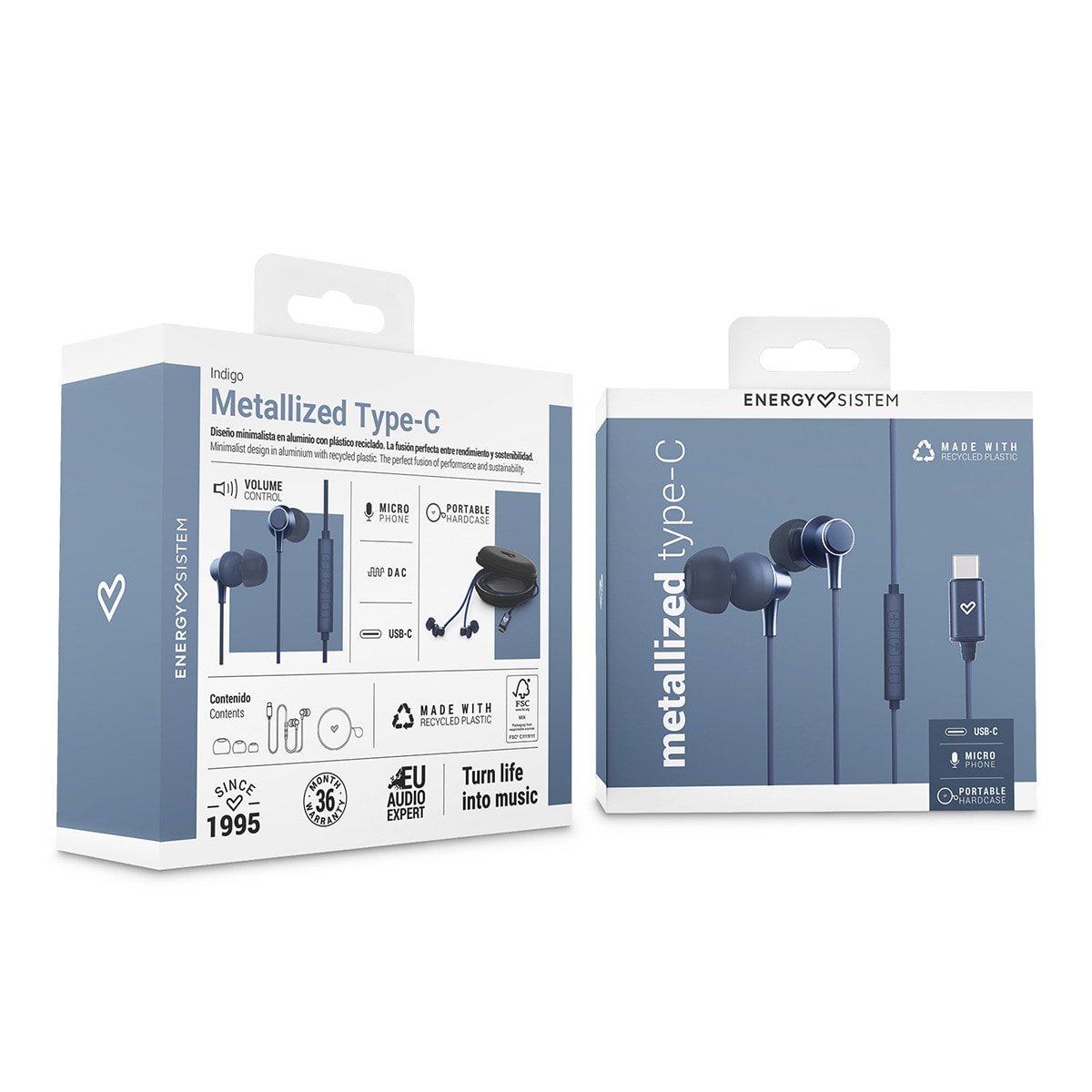 Auriculares de botón Energy Sistem Metallized Type-C Indigo con conversor digital y controlador de música y volumen Indigo-7