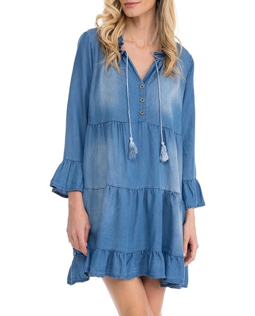 Imagen 0 de Vestido corto vaquero con volantes