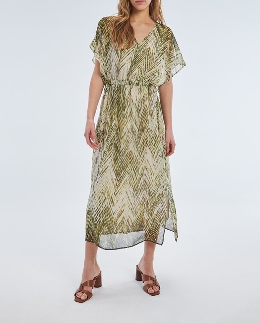 Imagen 0 de Vestido largo estampado de manga corta y escote pico