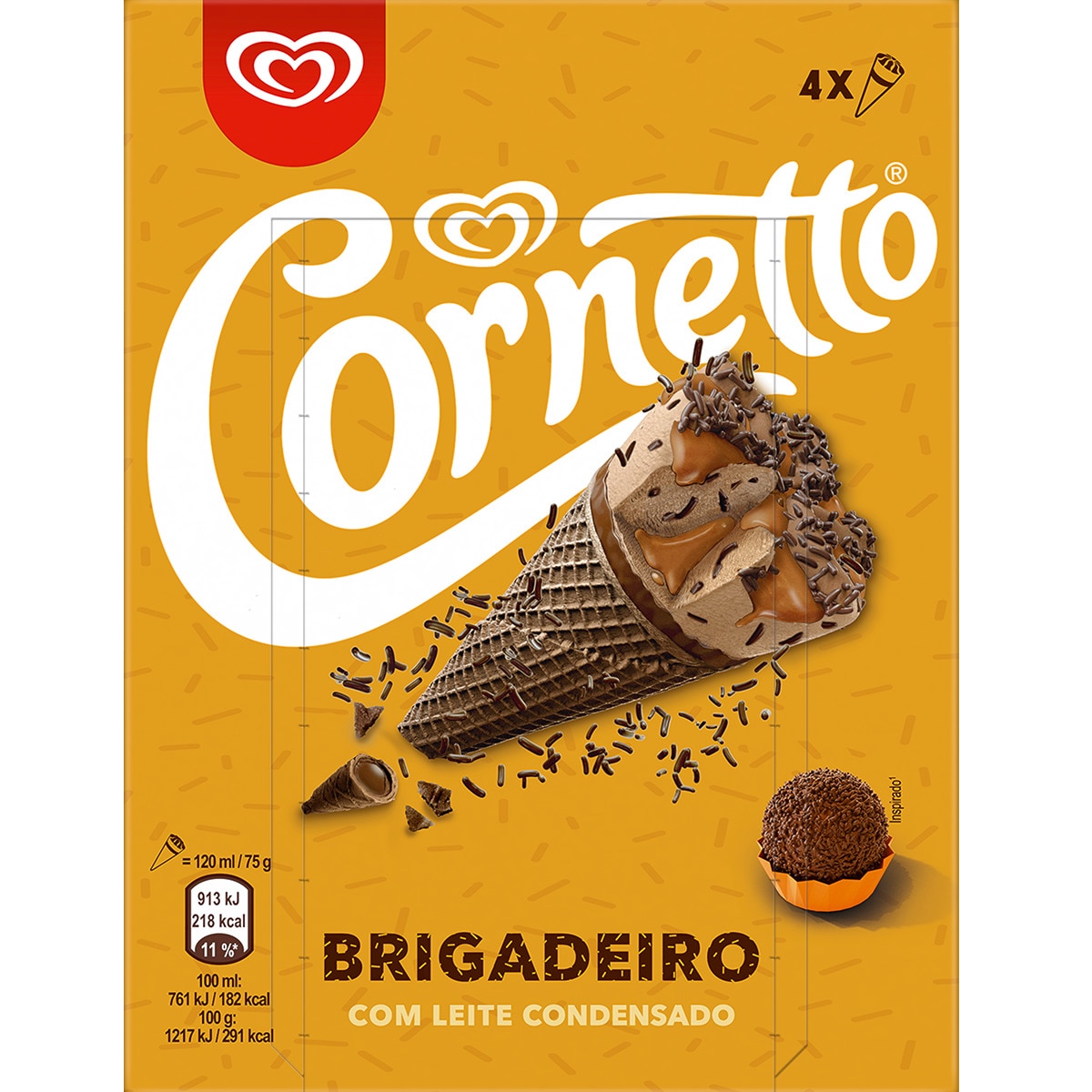 Gelado de Brigadeiro com Leite Condensado Pack 4 unidades embalagem 480 ml