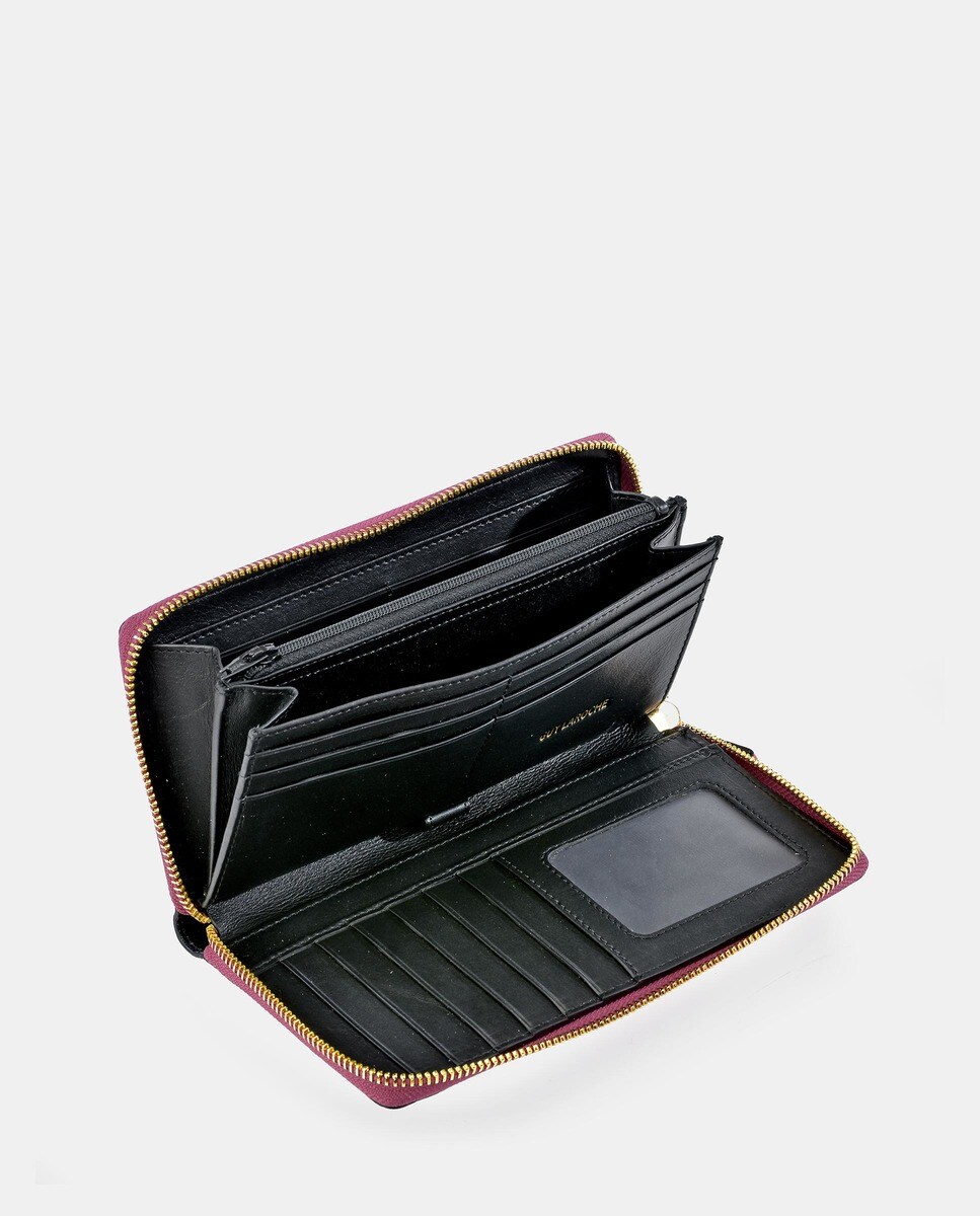 Porta-Moedas Grande com Secção para Notas e em Pele Bicolor - Nude Fúcsia-4