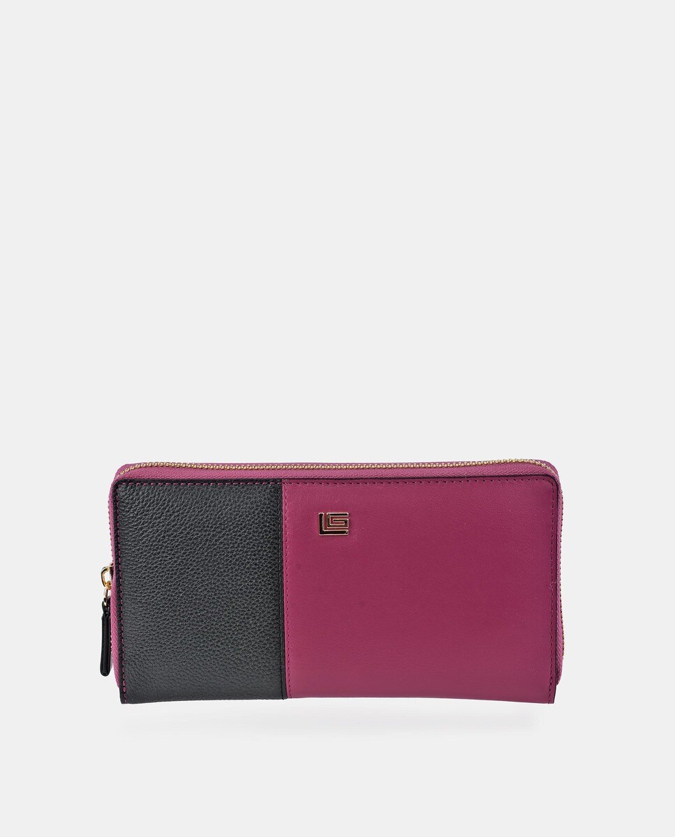Porta-Moedas Grande com Secção para Notas e em Pele Bicolor - Nude Fúcsia-1