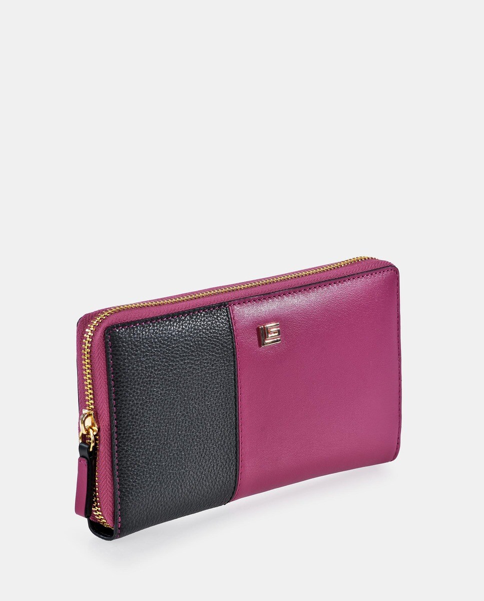 Porta-Moedas Grande com Secção para Notas e em Pele Bicolor - Nude Fúcsia-2